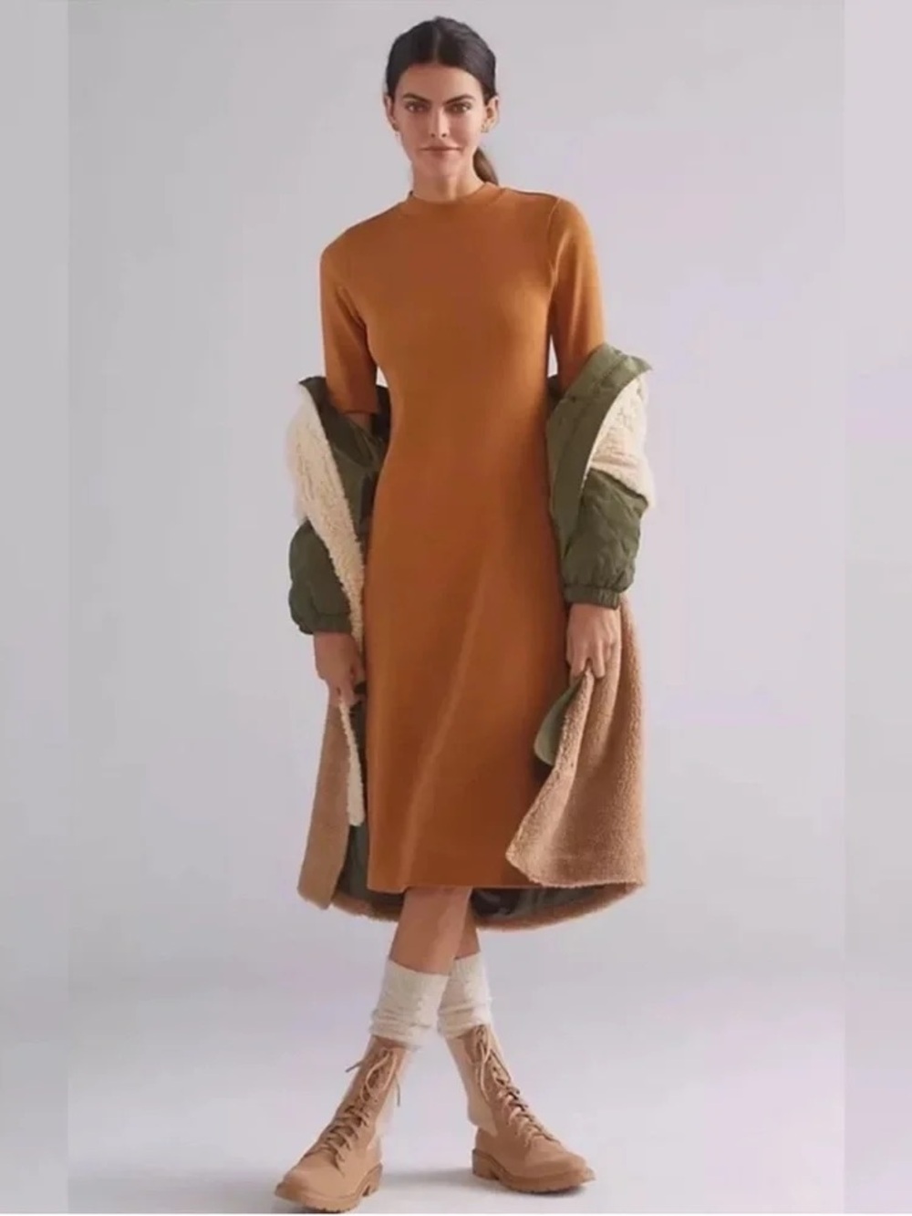Daily Practice by Anthropologie Honey Ribbed Mock Neck Midi Dress M